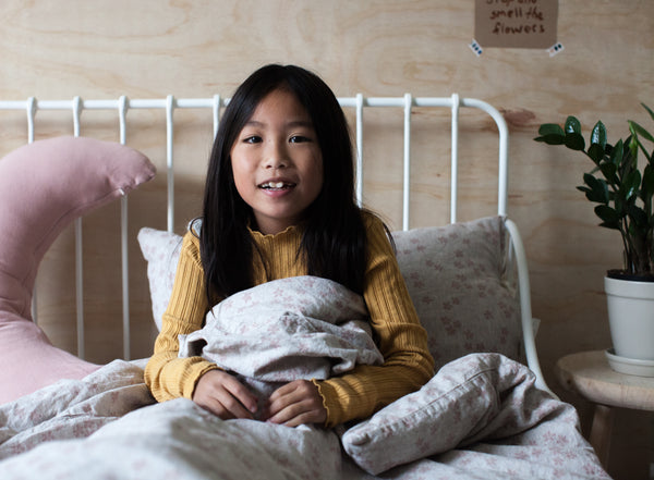 Linen Twin Bed Set - Elderflowers