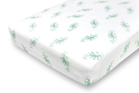 fitted crib sheet - leafy sea dragon green